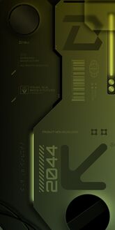 Обои на телефон Футуристический интерфейс с геометрическими фигурами, линиями, стрелками и цифрами (2044) на переднем плане, на фоне градиента от темно-зеленого к светло-зеленому