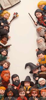 Обои на телефон Фигурки Лего / Lego в виде персонажей из фильма Гарри Поттер / Harry Potter на белом фоне