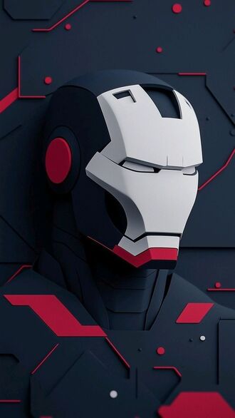 обои на телефон Маска Железного человека / Iron Man mask из фильма Железный человек / Iron Man, в черно-белом и красном костюме, с элементами красных линий и форм