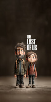 Обои на телефон Мужчина и девочка с рюкзаками из игры The Last of Us / Одни из нас на темном фоне в стиле студии Pixar