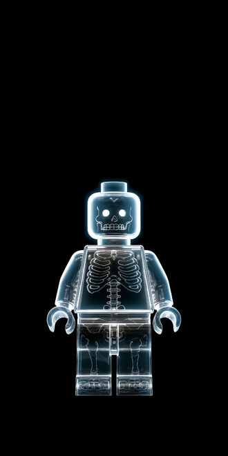 обои на телефон Рентген фигурки LEGO, на черном фоне